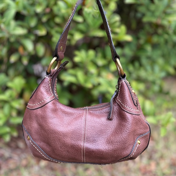 FOSSIL Chocolate Brown Pebbled Leather Mini Hobo Shoulder Bag Boho - Picture 5 of 15